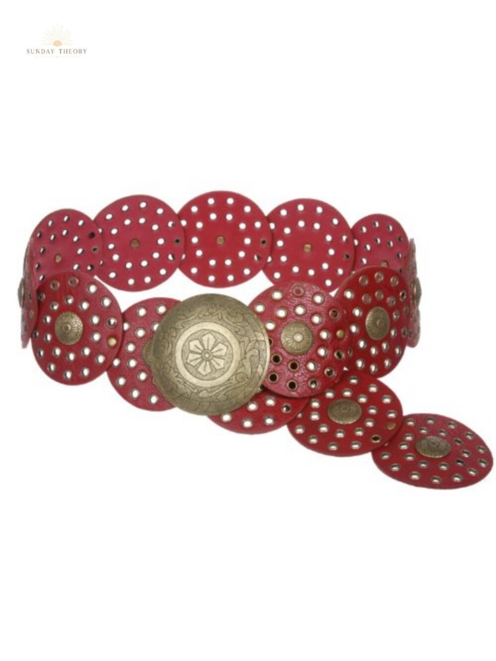 Wide Boho Disc Concho Belt Leather Waist Belt